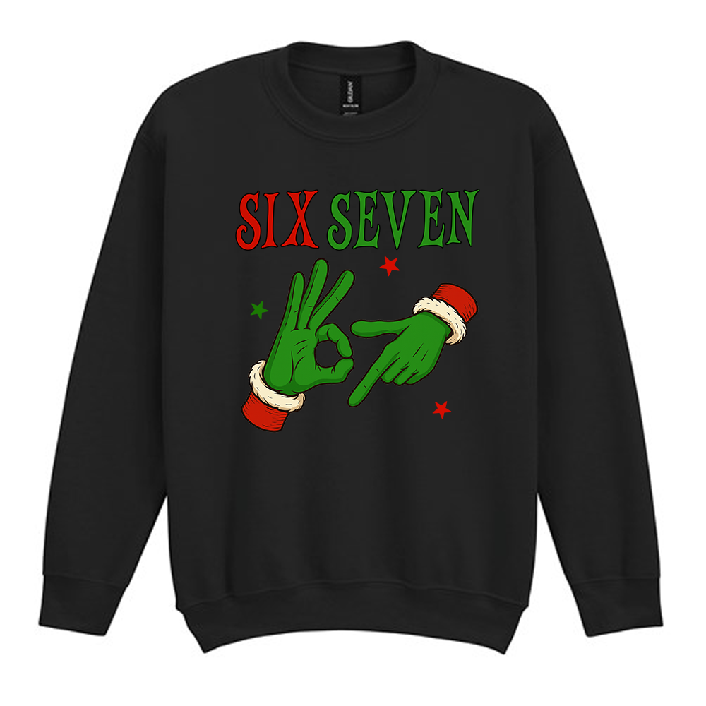 Six Seven 67 Green Hands Christmas Jumper