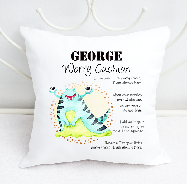 Boys Personalised Cartoon Big Eyed Alien Worry Cushion