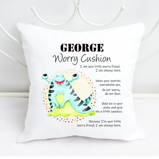 Boys Personalised Cartoon Big Eyed Alien Worry Cushion