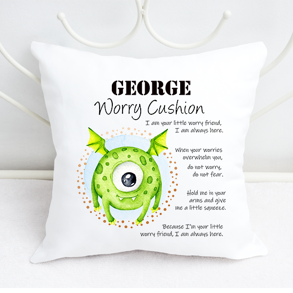 Boys Personalised Cartoon One Eyed Alien Worry Cushion
