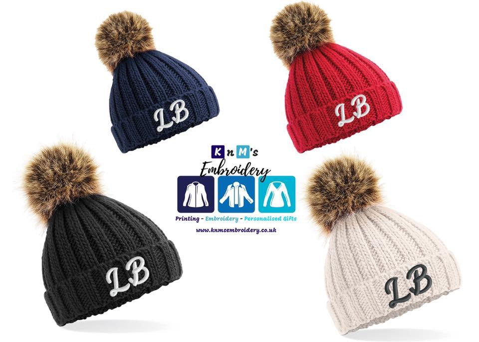 Personalised fur pom pom chunky beanie