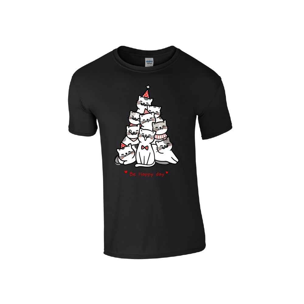 Cat Tree ' Be Happy Day' - Christmas Tshirt