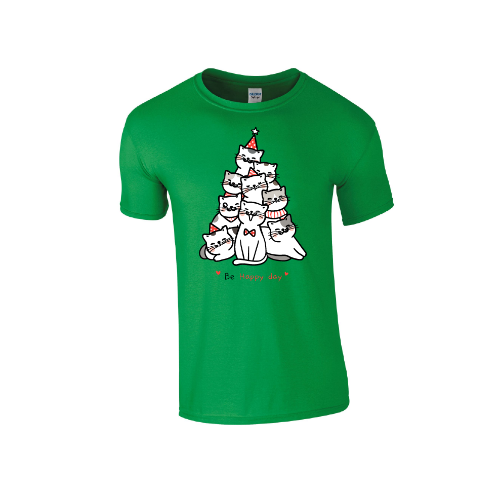 Cat Tree ' Be Happy Day' - Christmas Tshirt