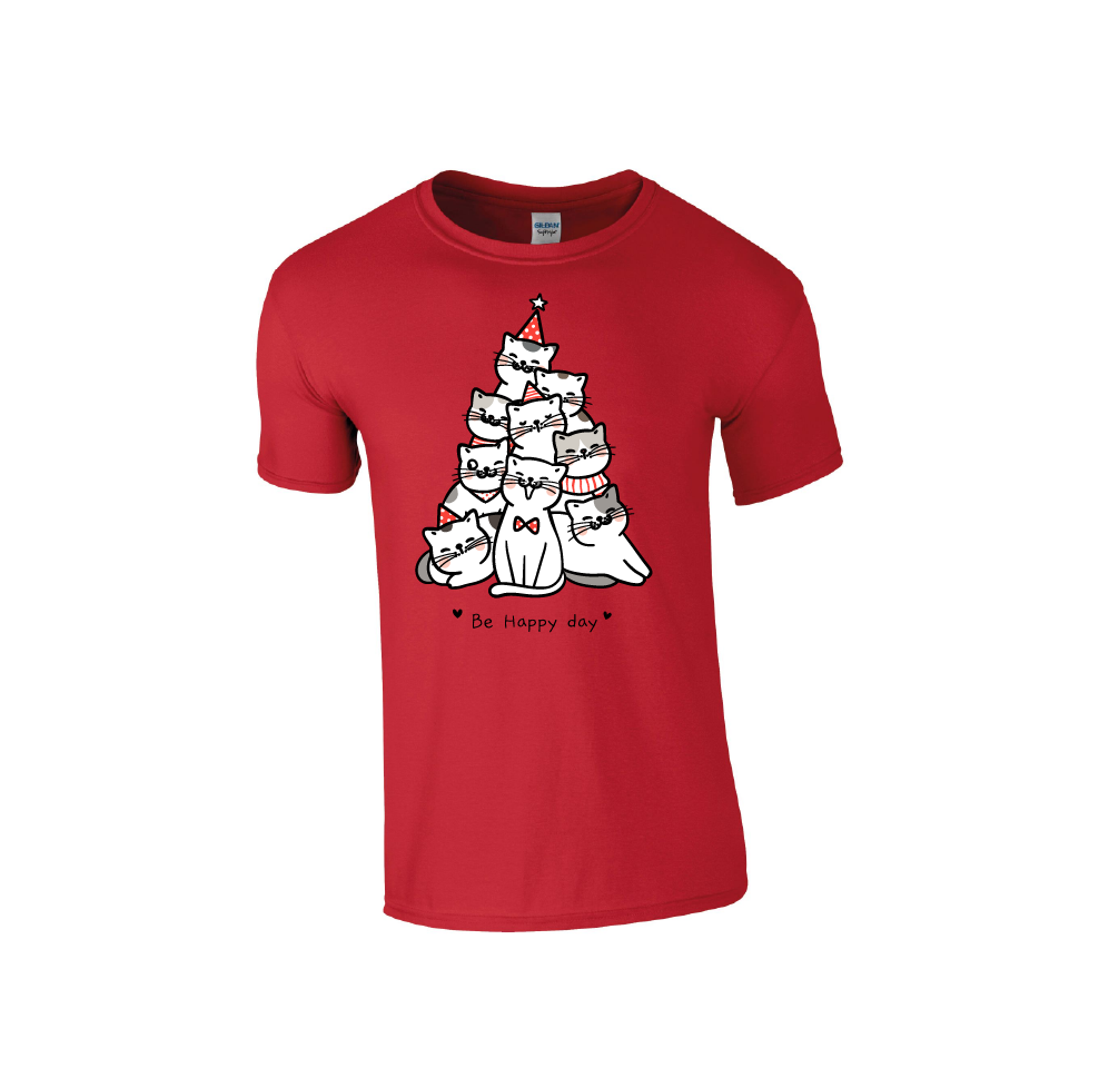 Cat Tree ' Be Happy Day' - Christmas Tshirt