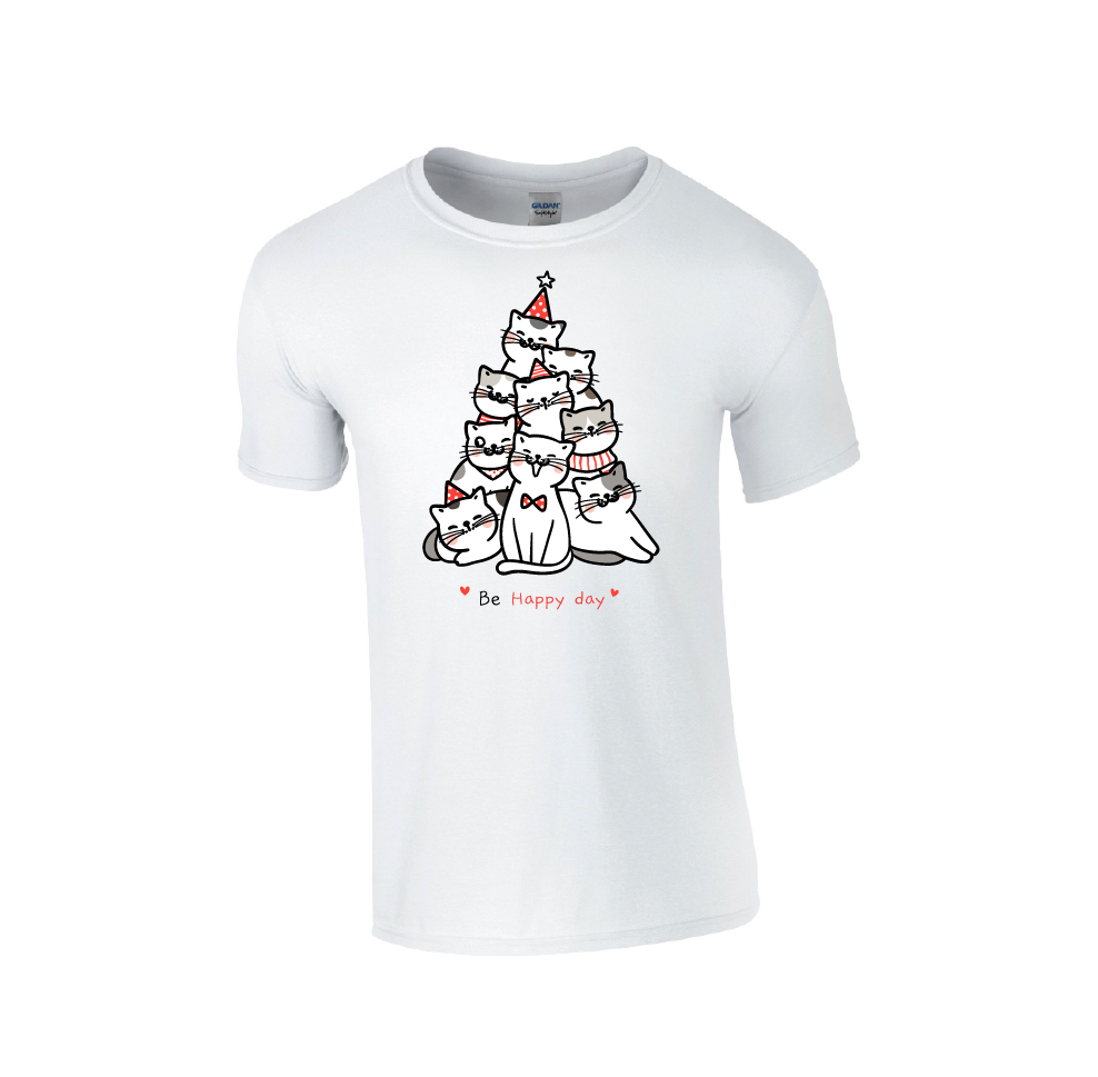 Cat Tree ' Be Happy Day' - Christmas Tshirt