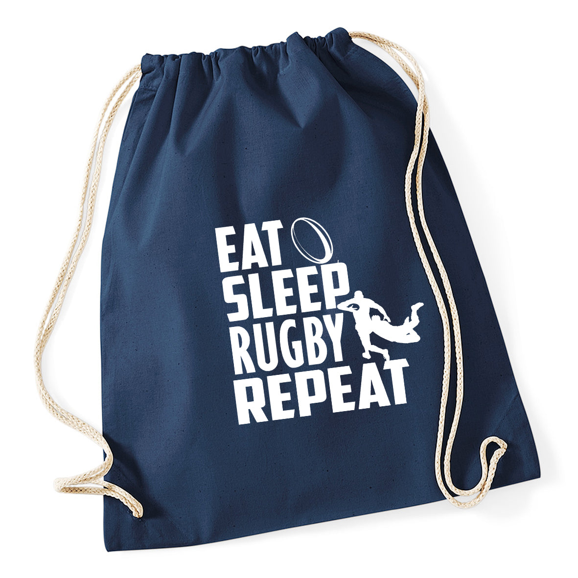 Eat Sleep Rugby Repeat Drawstring Bag