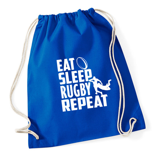 Eat Sleep Rugby Repeat Drawstring Bag