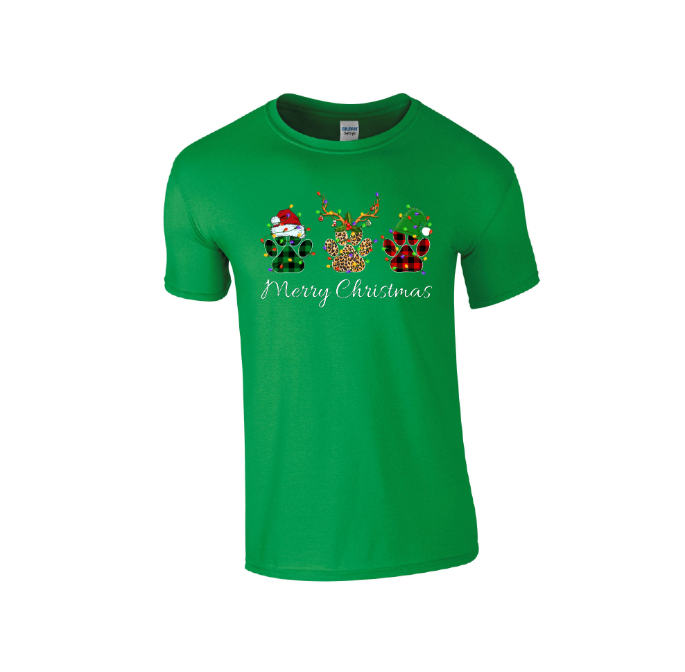 3 Puppy Paws Merry Christmas - Christmas Tshirt