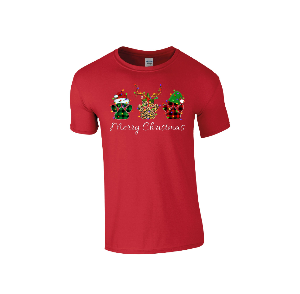 3 Puppy Paws Merry Christmas - Christmas Tshirt