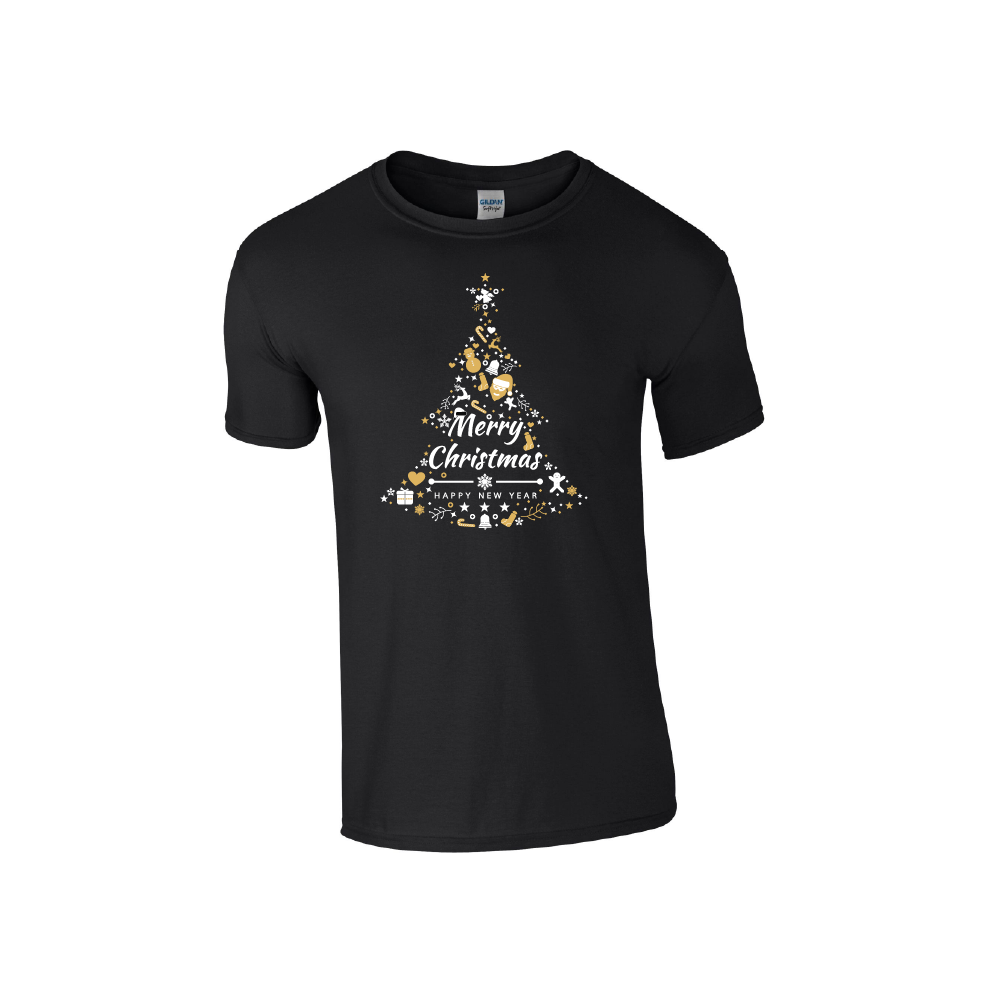 Golden & White Tree Merry Christmas - Christmas Tshirt