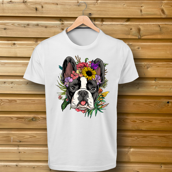Frenchie French Bulldog Flowers Dog Tshirt