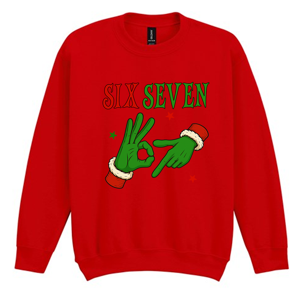 Six Seven 67 Green Hands Christmas Jumper