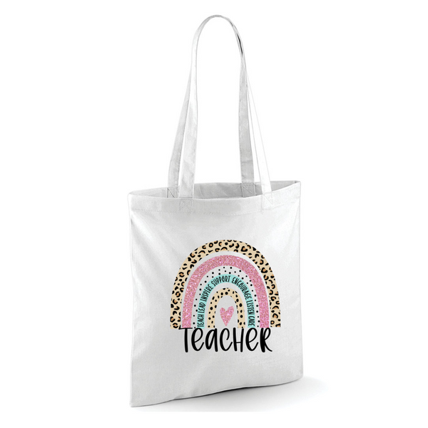 Teacher Leopard Glitter Rainbow Tote Bag