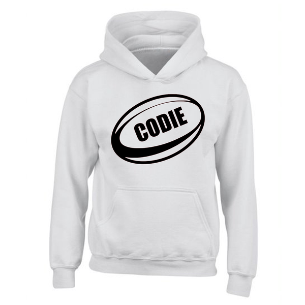 Childrens Personalised Rugby Ball Design Hoody