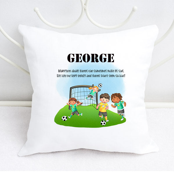 Boys Personalised football design worry cushion