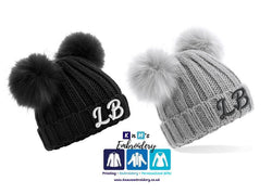 Personalised double pom faux fur hat