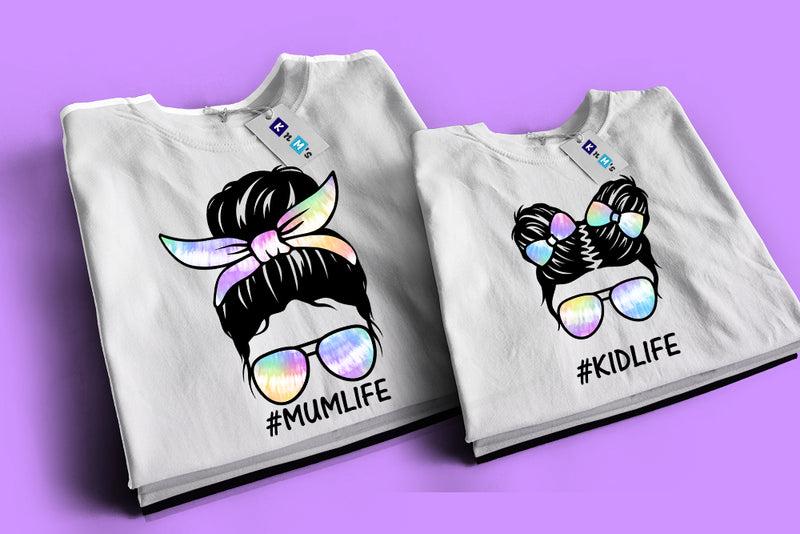 "Mum Life & Kid Life" Holographic Matching Tshirts