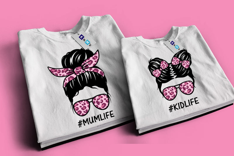 "Mum Life & Kid Life" Pink Leopard Matching Tshirts