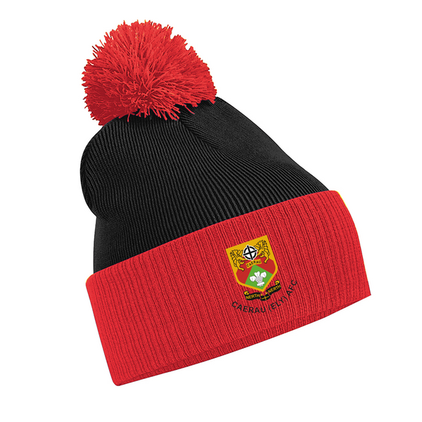 Black/Red Bobble Hat- Caerau Ely FC