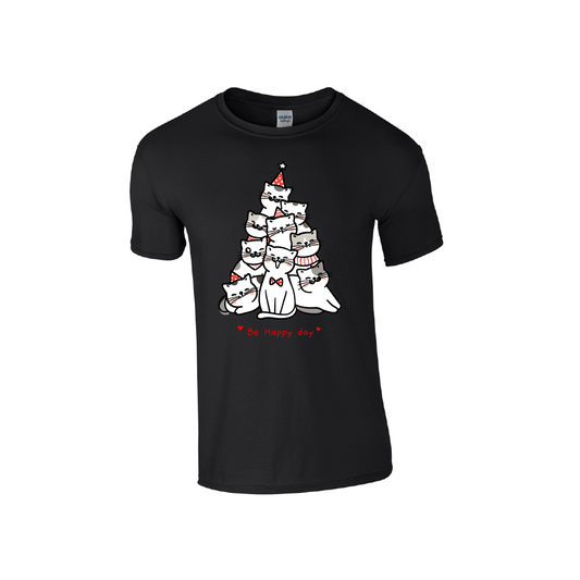 Cat Tree ' Be Happy Day' - Christmas Tshirt