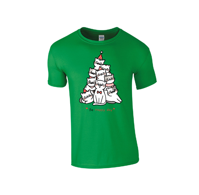 Cat Tree ' Be Happy Day' - Christmas Tshirt