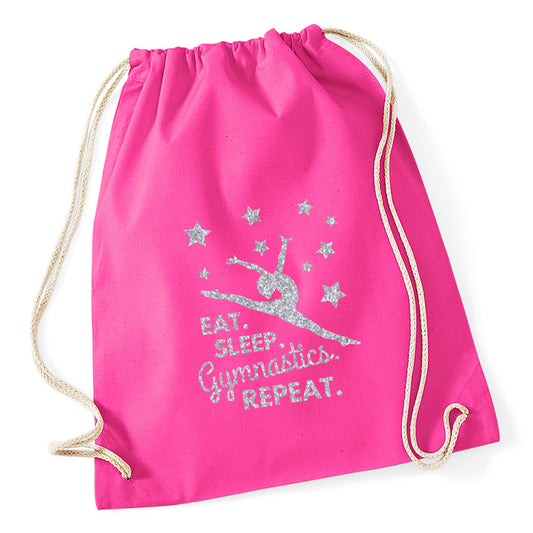 Eat Sleep Gymnastics Repeat Drawstring Bag