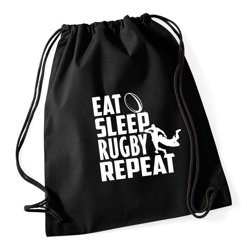 Eat Sleep Rugby Repeat Drawstring Bag