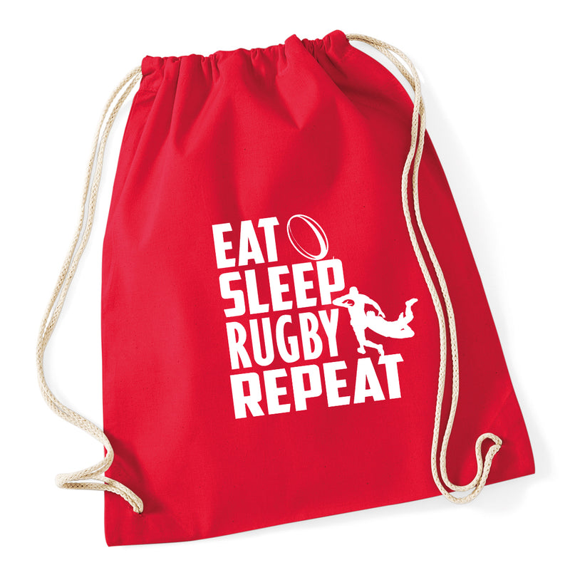 Eat Sleep Rugby Repeat Drawstring Bag