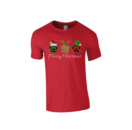3 Puppy Paws Merry Christmas - Christmas Tshirt