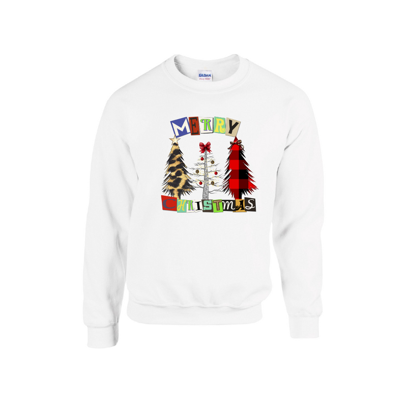 3 Trees Square Letters Merry Christmas - Christmas Jumper