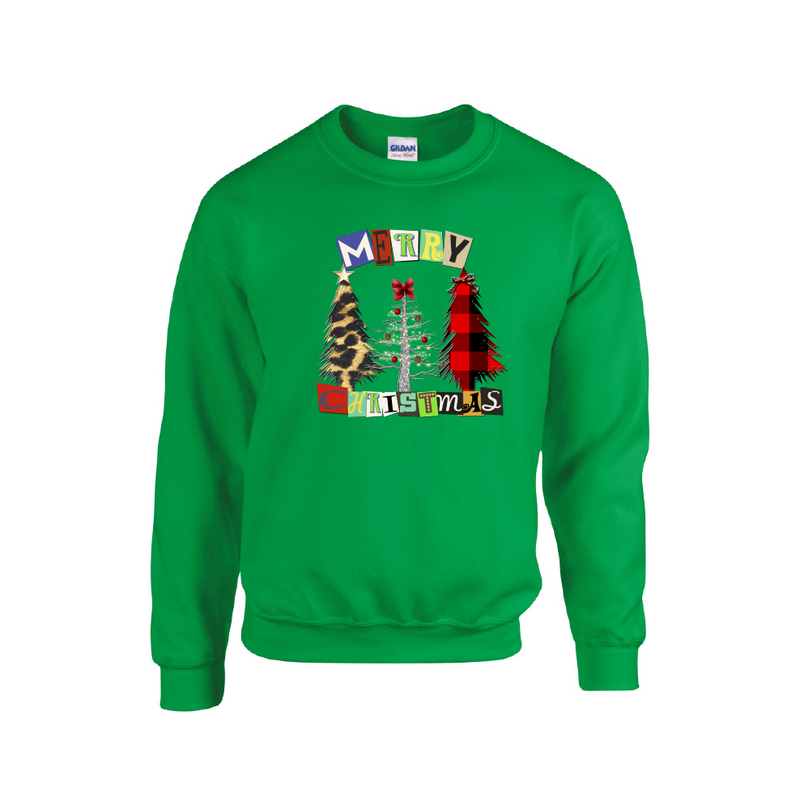 3 Trees Square Letters Merry Christmas - Christmas Jumper