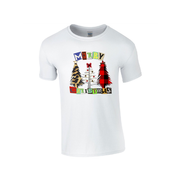 3 Trees Square Letters Merry Christmas - Christmas Tshirt