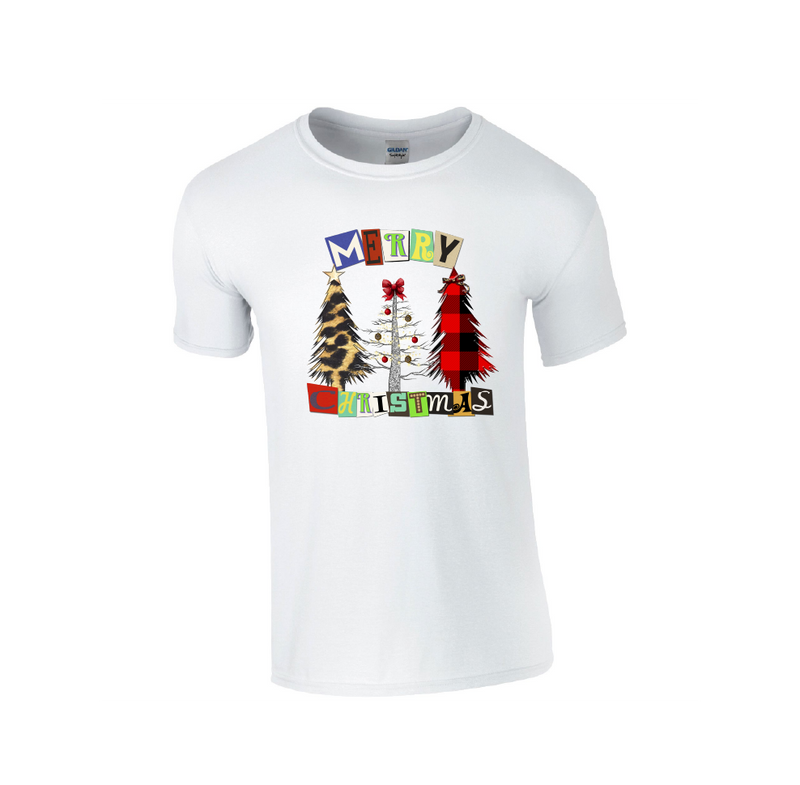 3 Trees Square Letters Merry Christmas - Christmas Tshirt