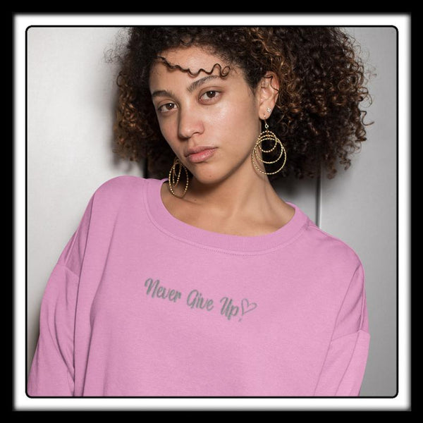 Ladies “Never Give Up ” Embroidered slogan sweater