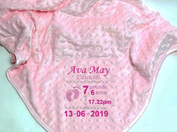 Personalised Baby Blanket – Birth Details – Girl