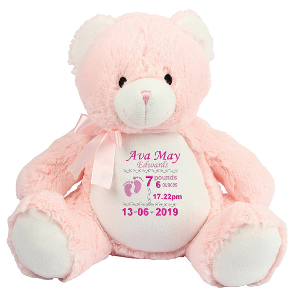 Gorgeous Personalised Pink Teddy – Birth announcement – girl