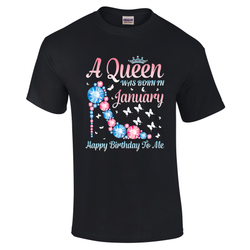 A Queen was born in January Blue & Pink heel Tshirt