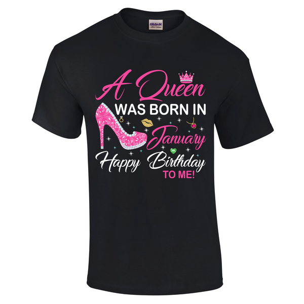 A Queen was born in January Glitter Pink heel Tshirt