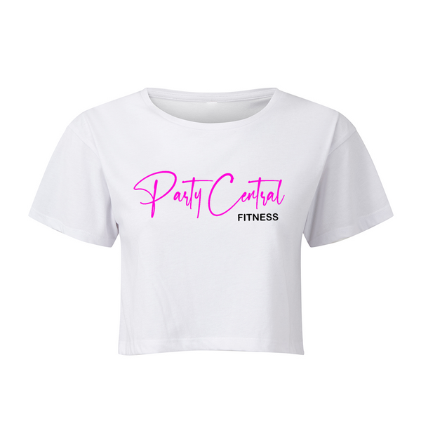 Party Central Fitness White Cropped Tee